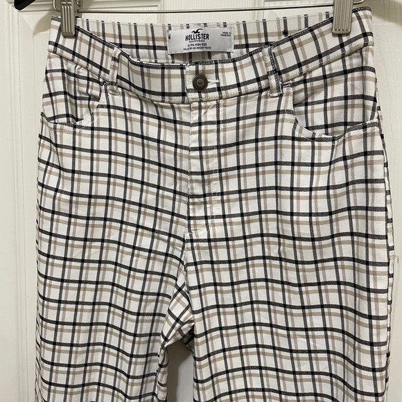 Hollister Ultra High Rise White‎ Plaid Pants Trousers Advanced Stretch Medium - Picture 3 of 8